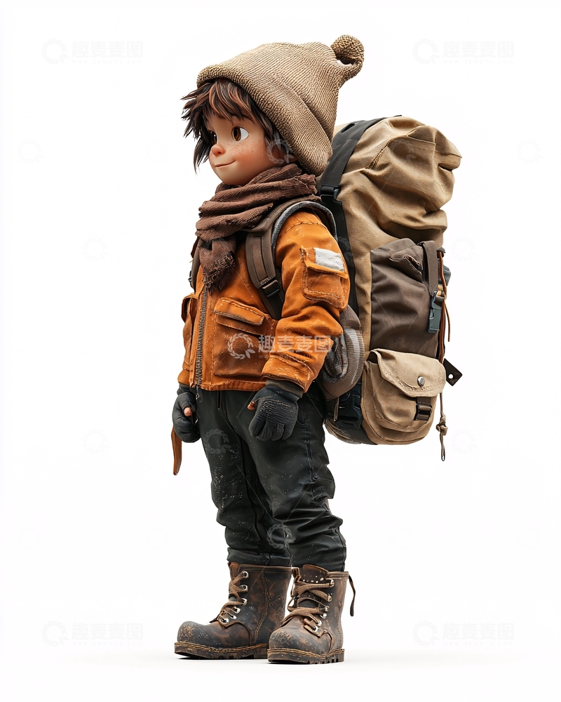 高清大图下载【趣麦麦图】揹着大背包的卡通男孩