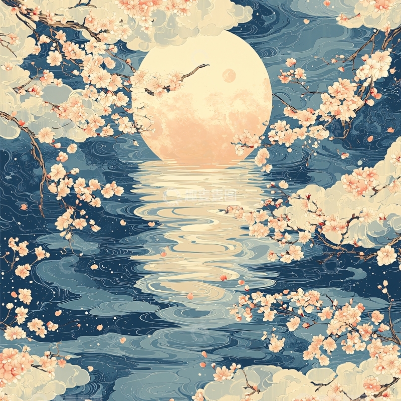 高清大图下载【趣麦麦图】唯美月夜樱花