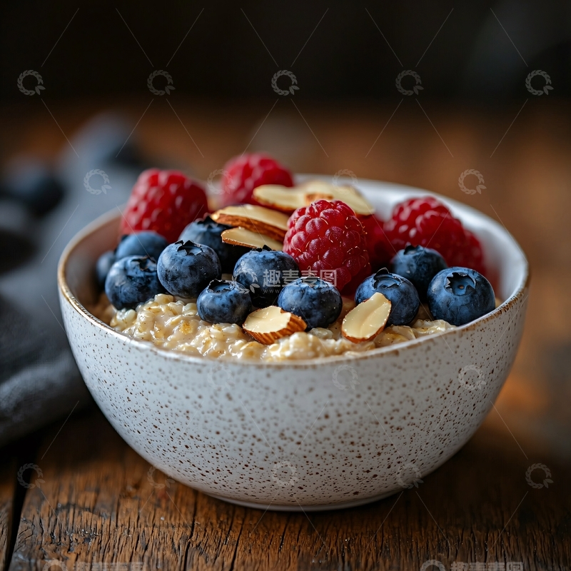 高清大图下载【趣麦麦图】燕麦粥与浆果和杏仁片
