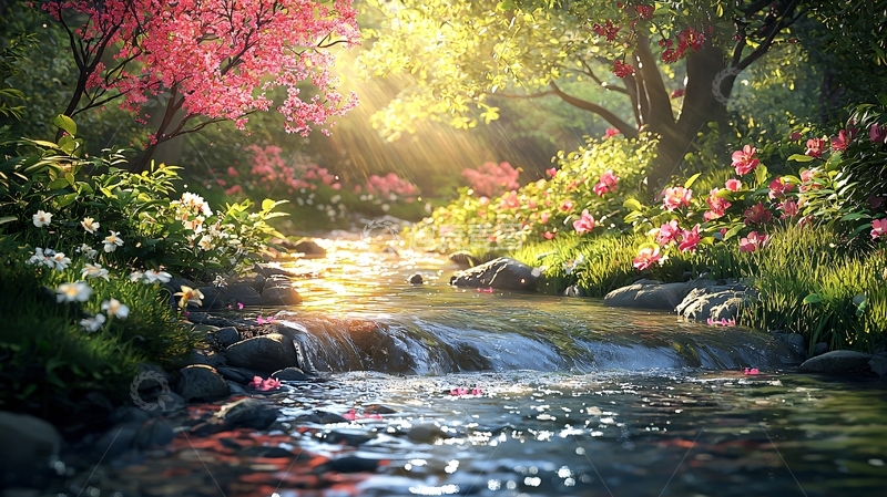 高清大图下载【趣麦麦图】阳光穿透树林的小溪