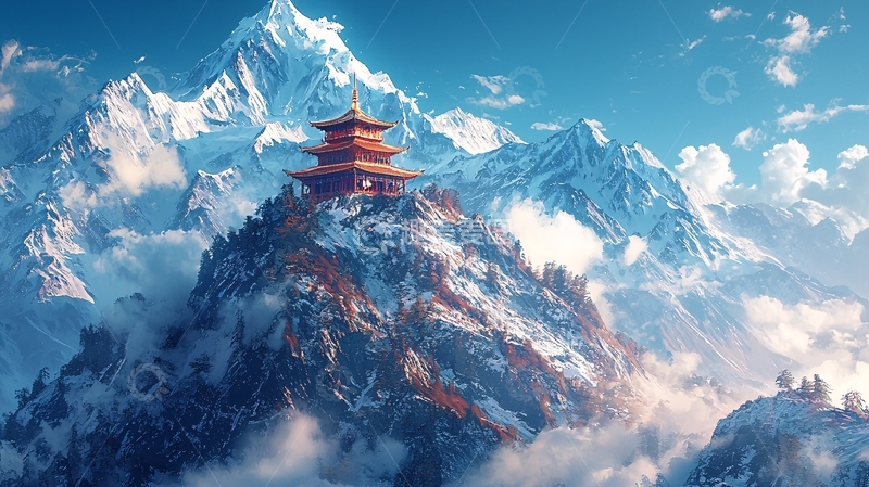 高清大图下载【趣麦麦图】雪山寺庙风景图