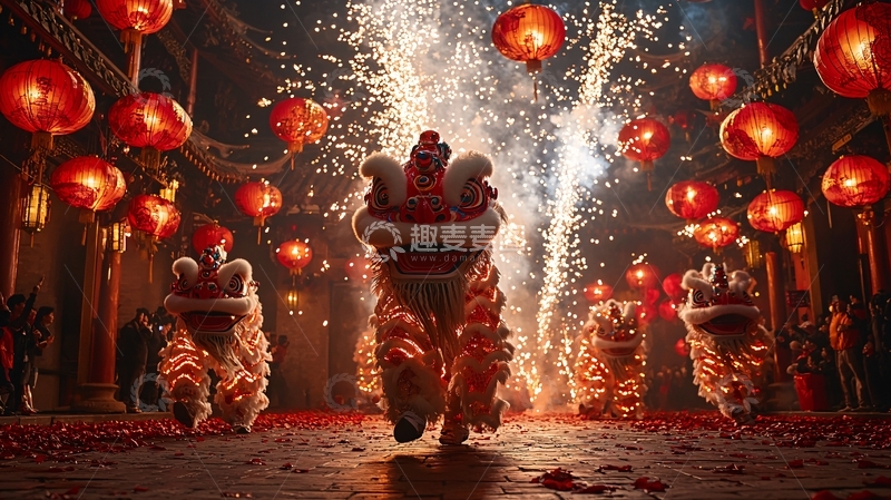 高清大图下载【趣麦麦图】新年舞狮表演