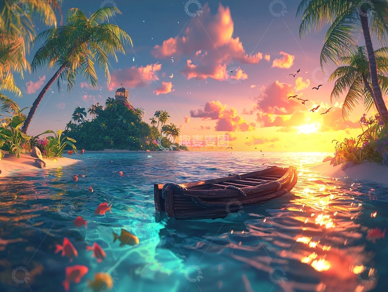 高清大图下载【趣麦麦图】热带海滩日落美景