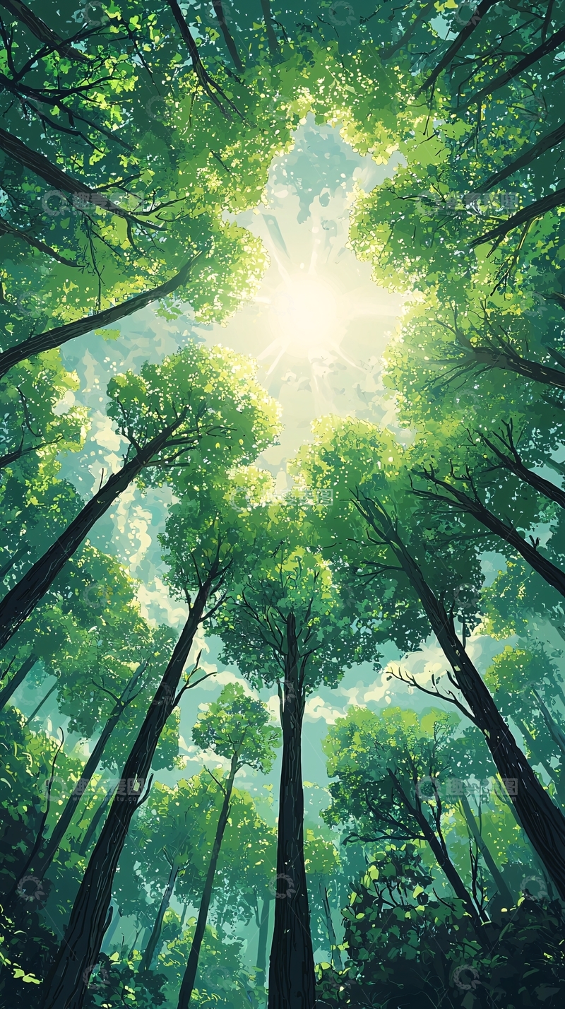 高清大图下载【趣麦麦图】仰望天空的绿色森林