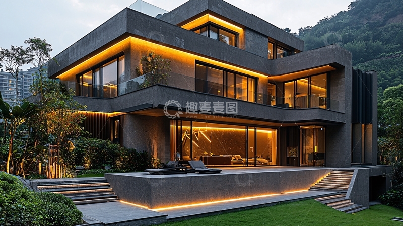 高清大图下载【趣麦麦图】现代简约别墅夜景