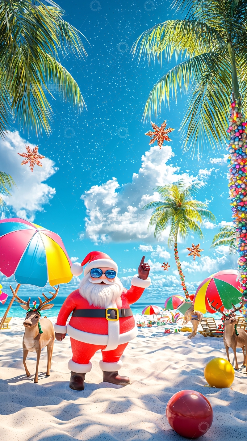 高清大图下载【趣麦麦图】圣诞老人海滩