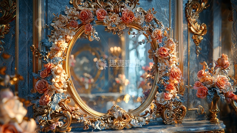 高清大图下载【趣麦麦图】欧式复古玫瑰镜子