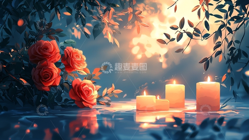 高清大图下载【趣麦麦图】梦幻红玫瑰烛光夜景