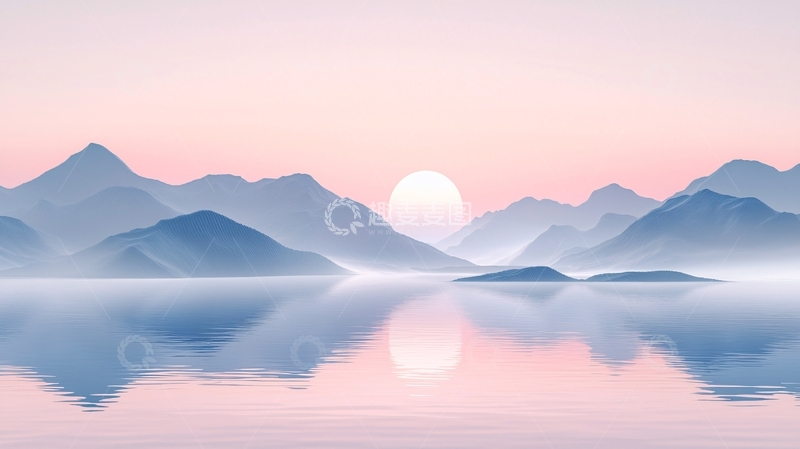 高清大图下载【趣麦麦图】极简风格山水日出