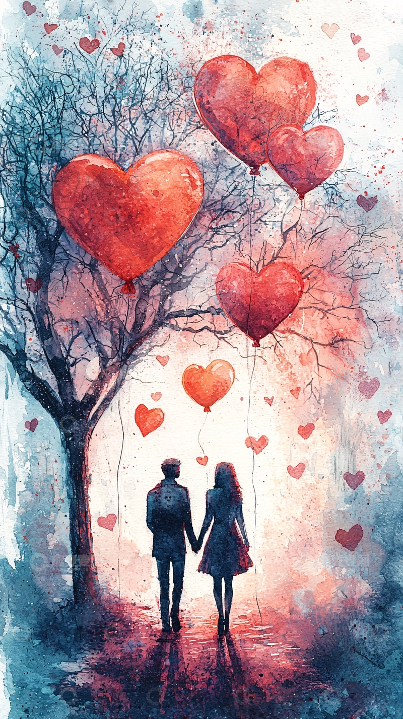 高清大图下载【趣麦麦图】水彩画情侣