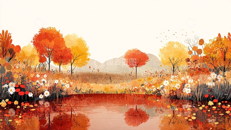 高清大图下载【趣麦麦图】秋日暖阳下的湖边景色