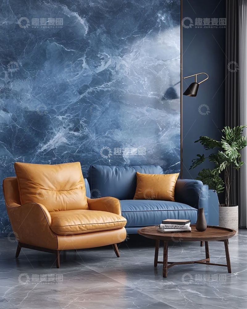 高清大图下载【趣麦麦图】蓝色大理石背景客厅