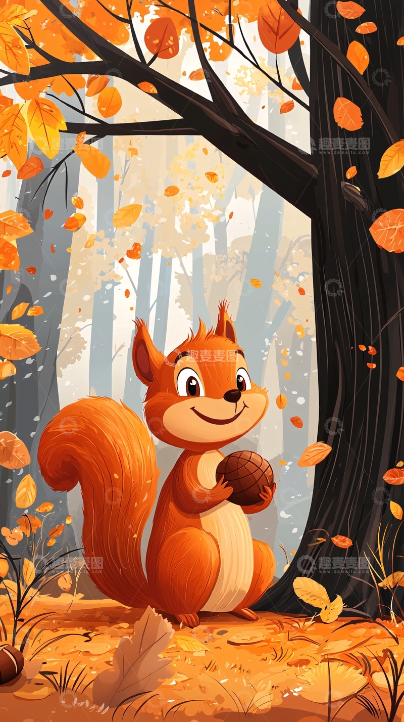 高清大图下载【趣麦麦图】秋日森林小松鼠