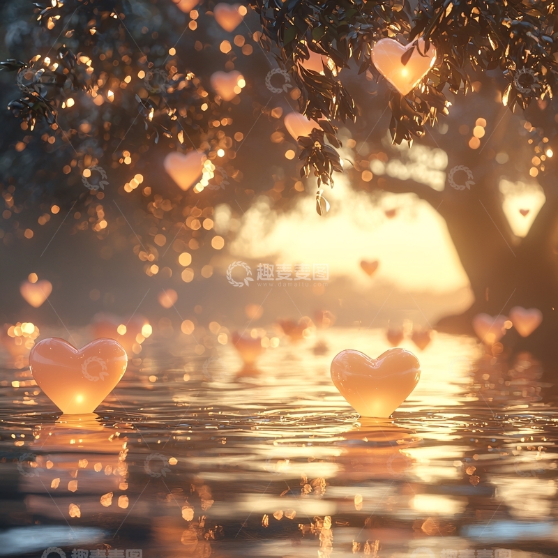 高清大图下载【趣麦麦图】光影梦幻爱心树