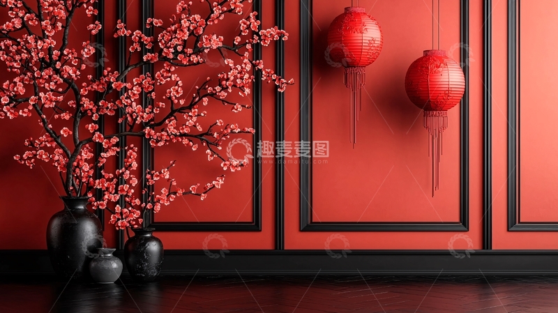 高清大图下载【趣麦麦图】中式红墙背景