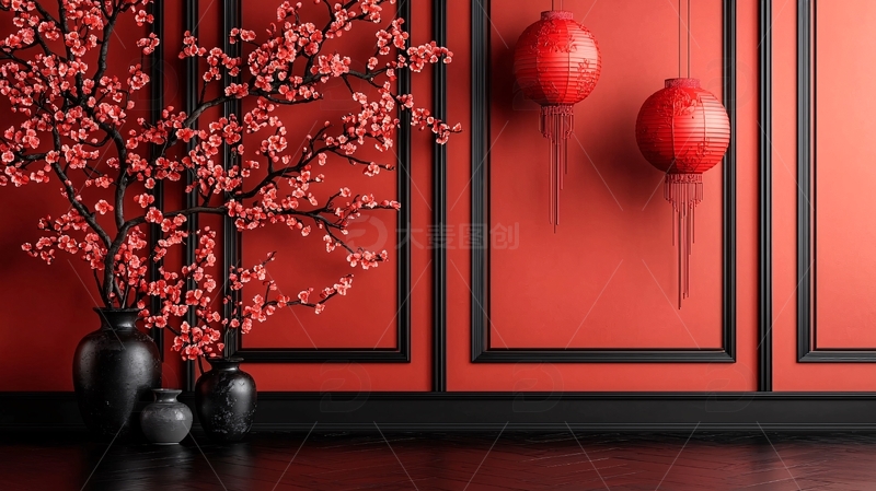 高清大图下载【趣麦麦图】中式红墙背景