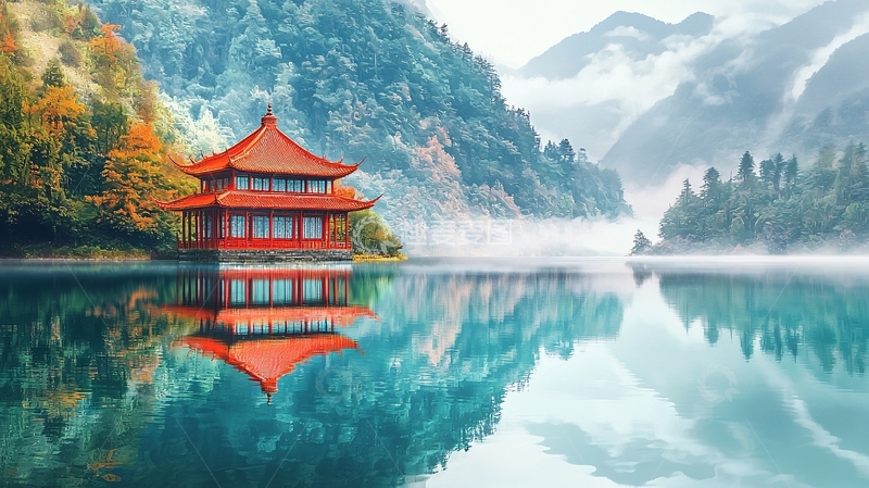 高清大图下载【趣麦麦图】红枫倒影