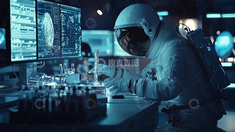 高清大图下载【趣麦麦图】宇航员在太空实验室工作
