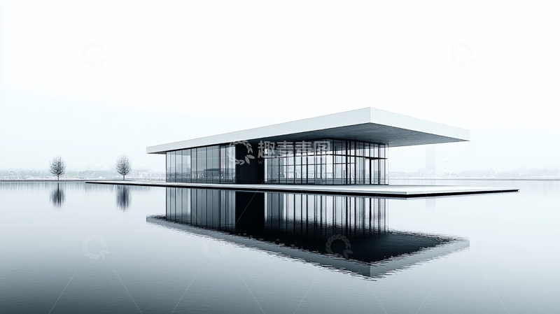 高清大图下载【趣麦麦图】现代简约湖景建筑