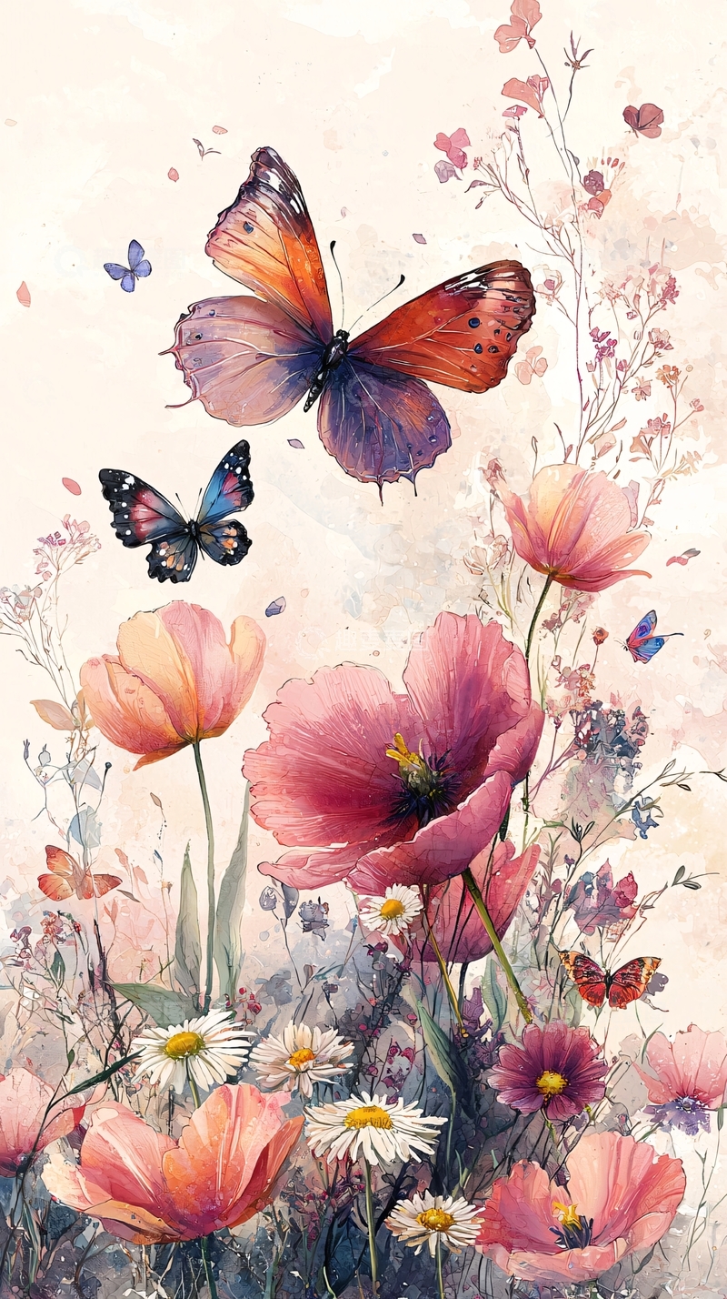 高清大图下载【趣麦麦图】水彩蝴蝶花卉