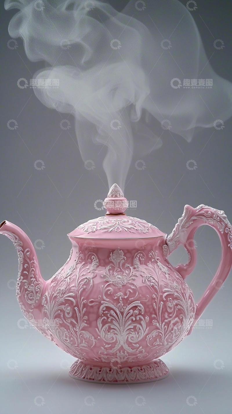 高清大图下载【趣麦麦图】粉色复古茶壶