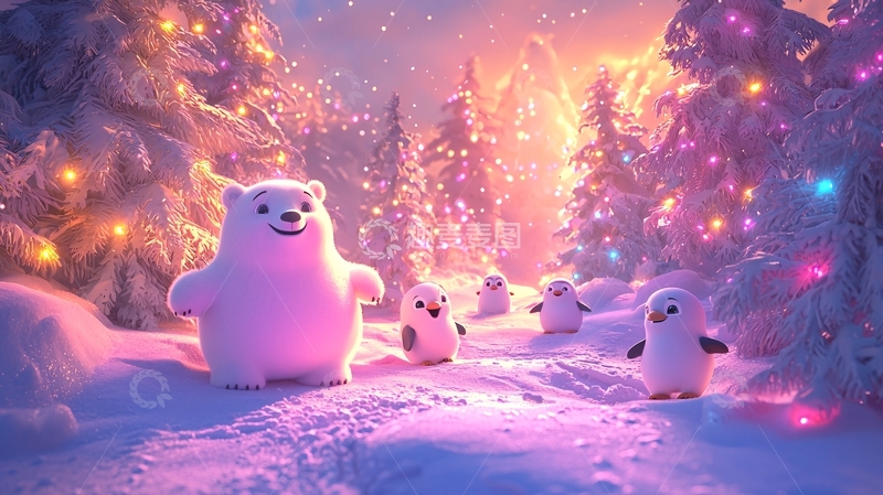 高清大图下载【趣麦麦图】冬季雪地里可爱的动物