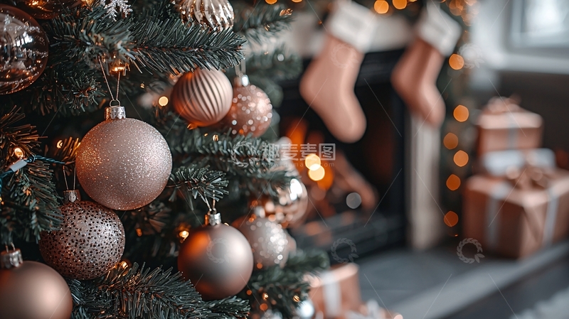高清大图下载【趣麦麦图】圣诞树铜色装饰