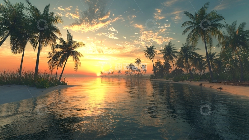 高清大图下载【趣麦麦图】热带海滩日落景色