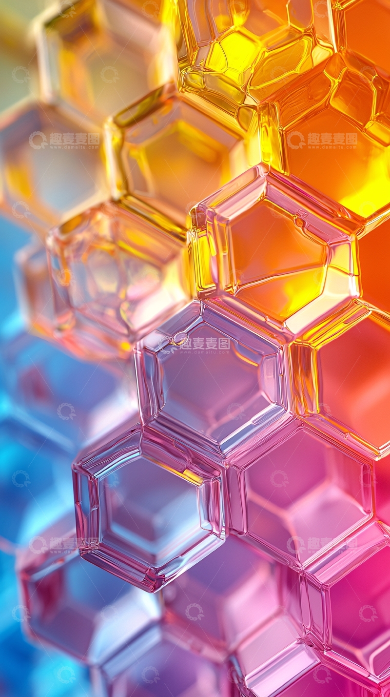 高清大图下载【趣麦麦图】彩色六边形晶体结构