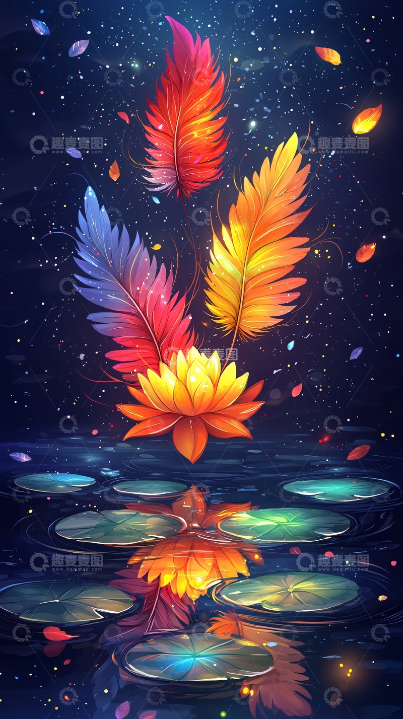 高清大图下载【趣麦麦图】梦幻羽毛莲花