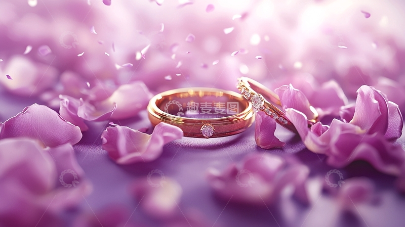 高清大图下载【趣麦麦图】粉色花瓣婚礼戒指