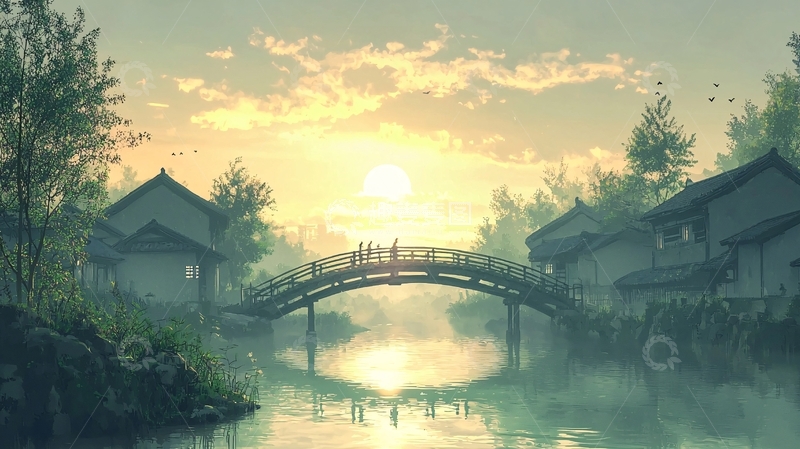 高清大图下载【趣麦麦图】清晨江南古桥风景