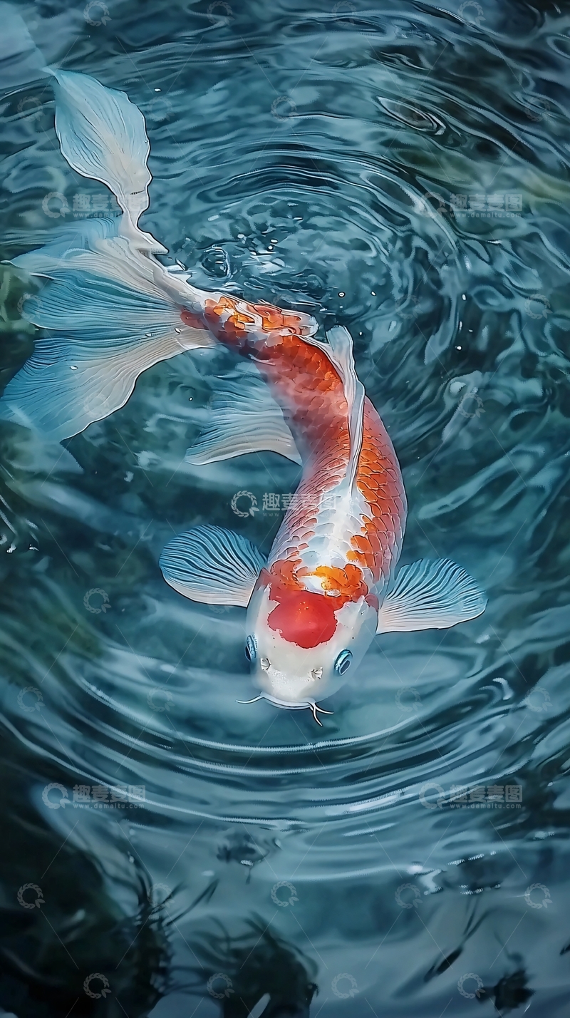 高清大图下载【趣麦麦图】水中游动的红白锦鲤