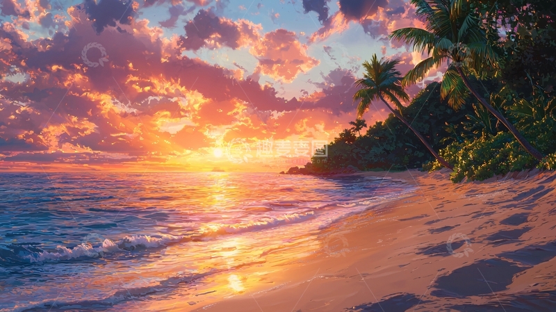 高清大图下载【趣麦麦图】热带海滩日落