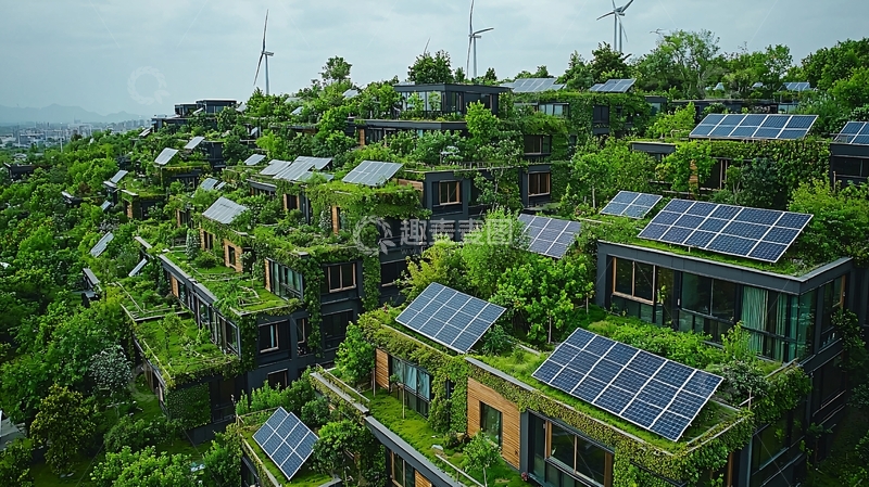 高清大图下载【趣麦麦图】绿色屋顶的生态建筑群