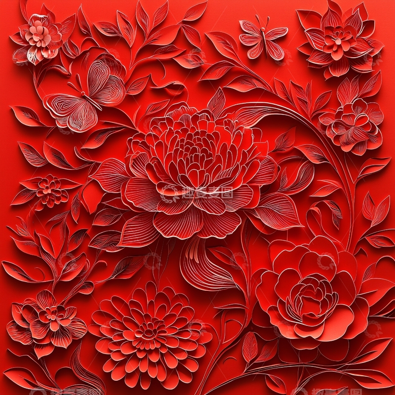 高清大图下载【趣麦麦图】红色立体花卉图案