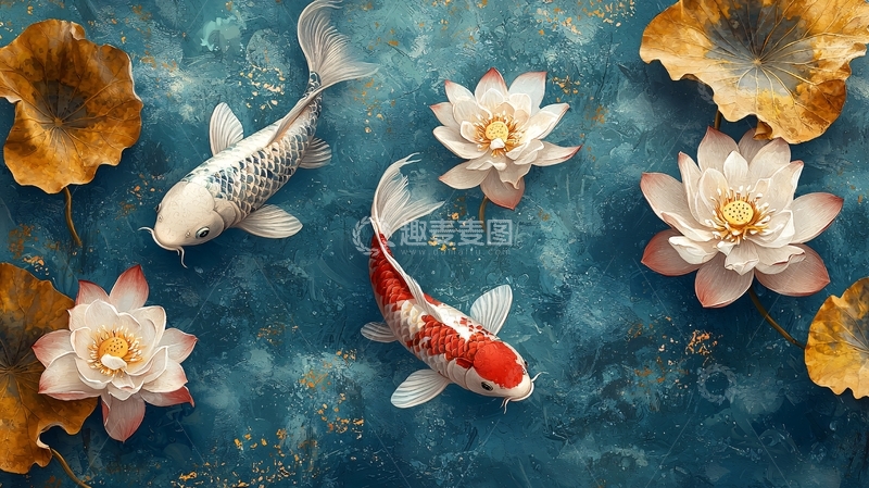 高清大图下载【趣麦麦图】锦鲤荷花高清图片