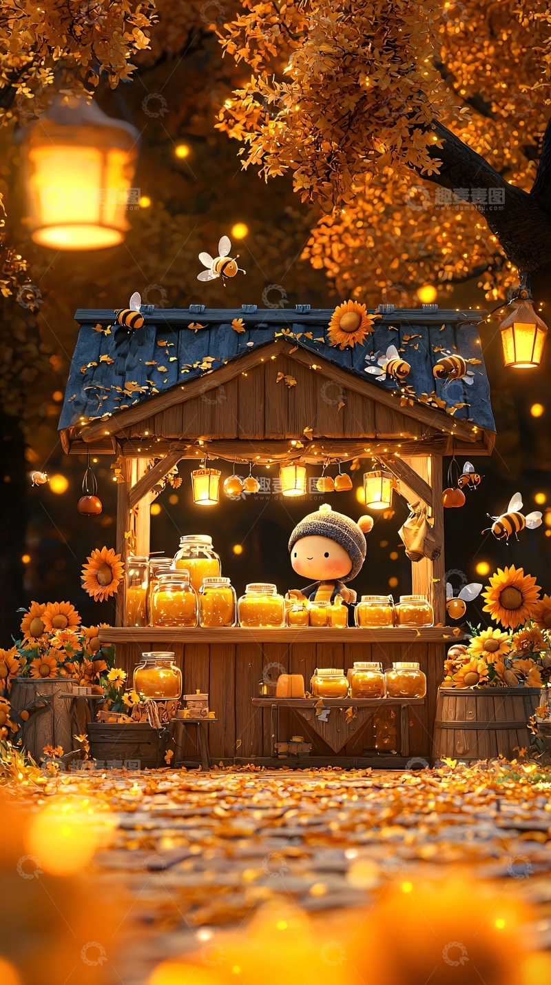高清大图下载【趣麦麦图】秋日暖阳下的蜂蜜小屋