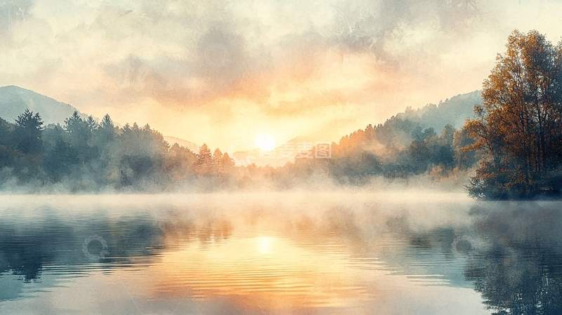 高清大图下载【趣麦麦图】雾气弥漫的清晨湖景