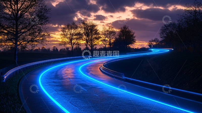 高清大图下载【趣麦麦图】夜间发光道路