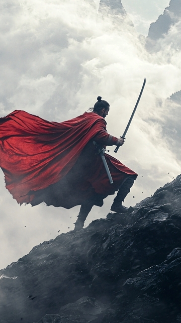 红衣武士山顶持剑