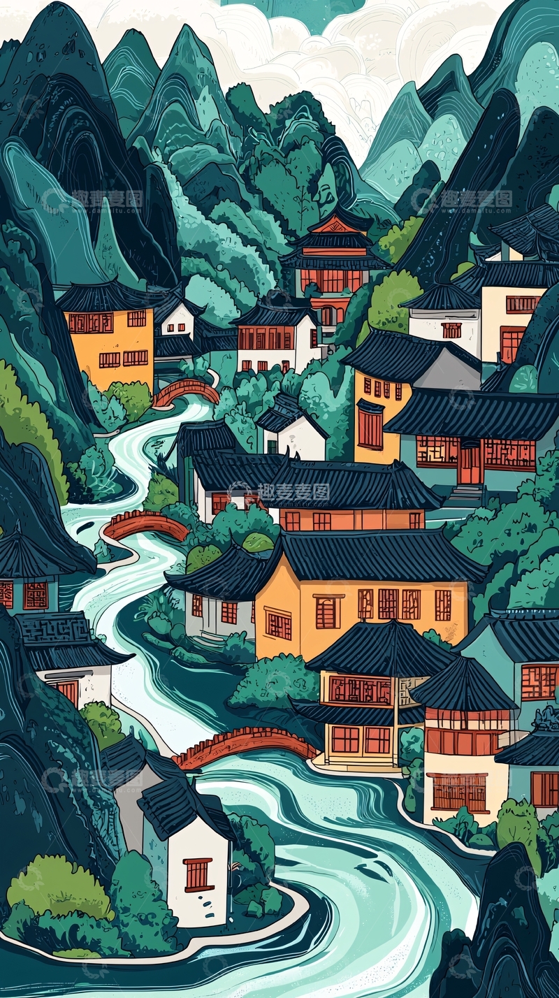 高清大图下载【趣麦麦图】水墨江南小镇