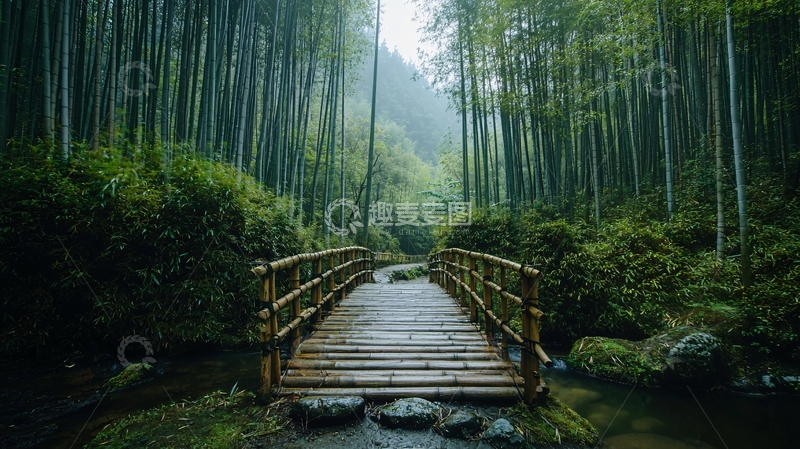 高清大图下载【趣麦麦图】竹林小桥