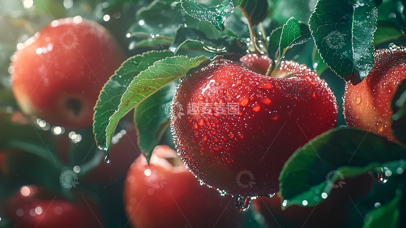 高清大图下载【趣麦麦图】红苹果树上水珠