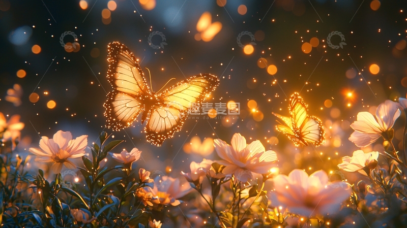 高清大图下载【趣麦麦图】闪耀萤火虫蝴蝶花海