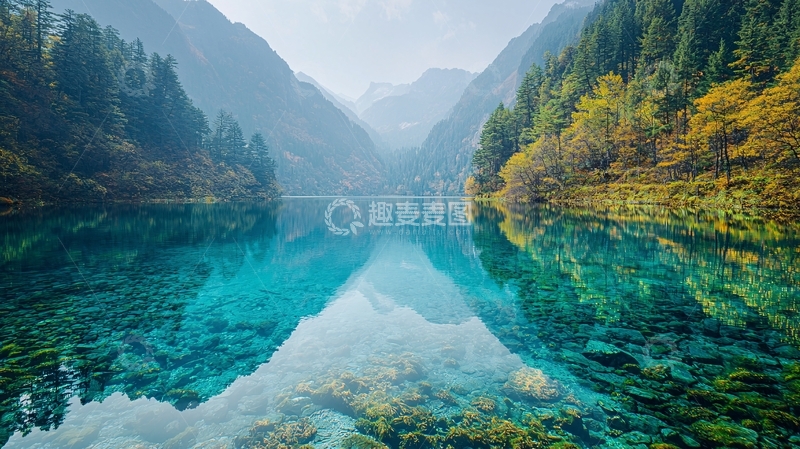 高清大图下载【趣麦麦图】九寨沟碧蓝湖泊倒影