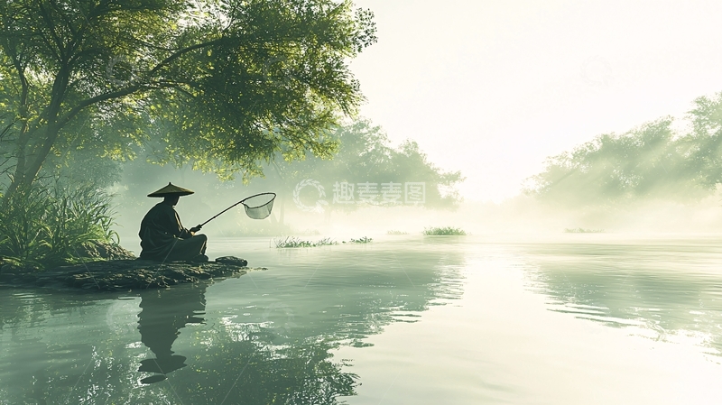 高清大图下载【趣麦麦图】清晨垂钓