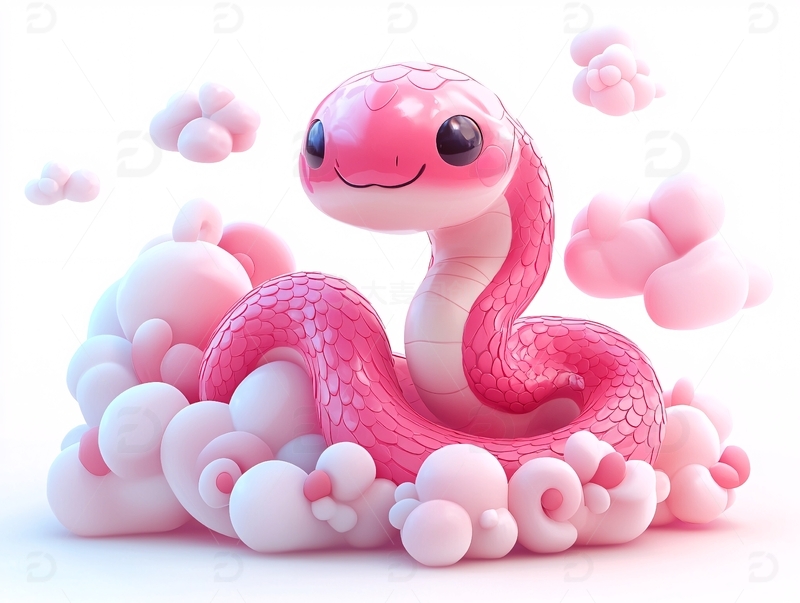 粉色卡通蛇在云朵上