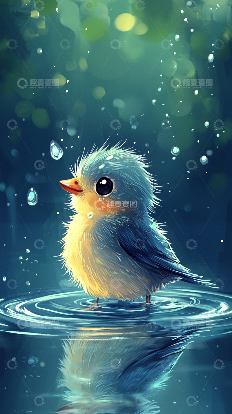 高清大图下载【趣麦麦图】可爱小鸟水中嬉戏
