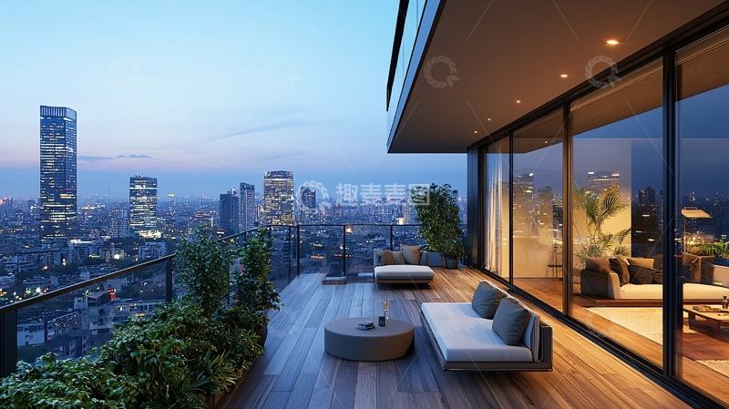 高清大图下载【趣麦麦图】-高层公寓阳台夜景